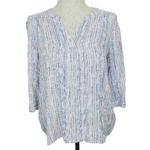 FDJ Popover Blouse Womens 10 V-Neck Speckled‎ Stripe 3/4 Sleeve Jersey Knit